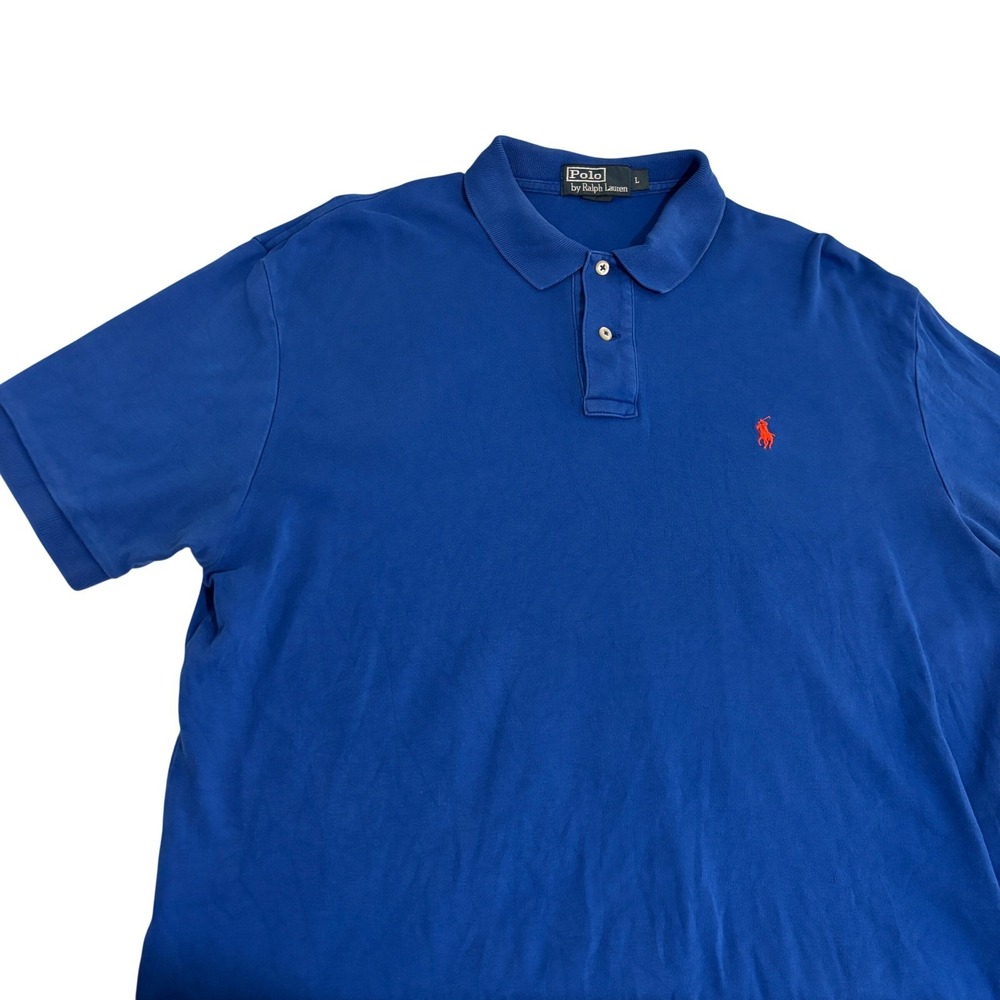 Polo Ralph Lauren Polo Shirt Mens L Blue Short Sleeve Orange Pony Logo Preppy - Picture 3 of 8
